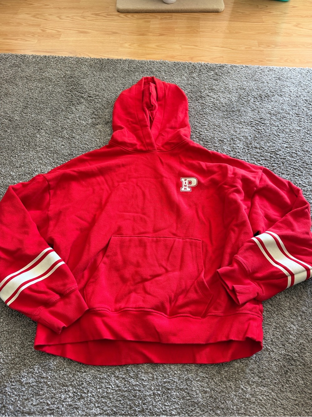 VS Pink Campus Pullover Hoodie Vermillion collegiate fleece cozy oversized